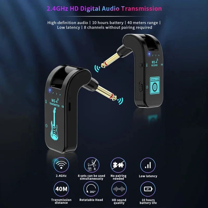 2.4G Wireless Guitar System – Rechargeable Transmitter & Receiver for Bass/Electric