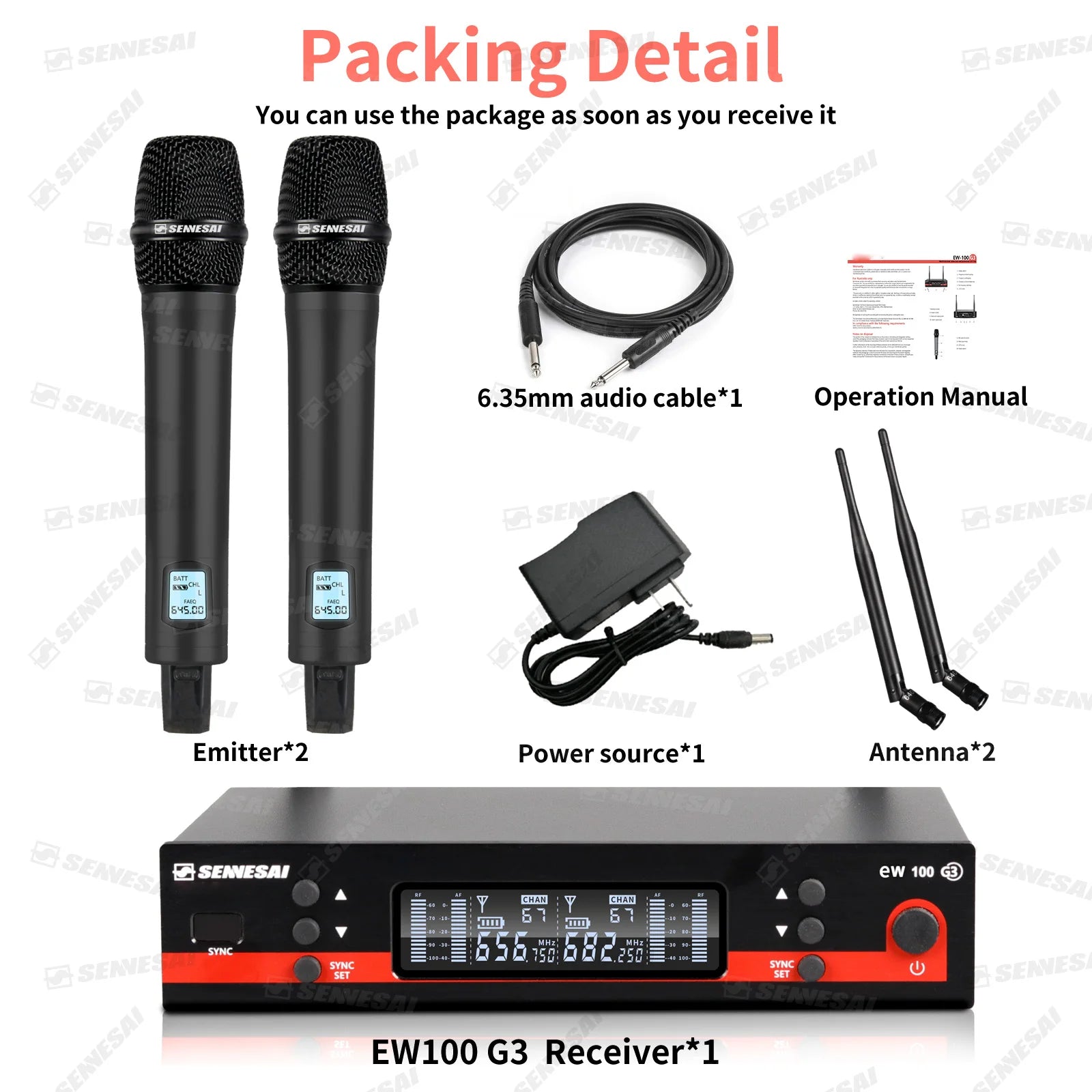 SENNESAI EW100G3 Dual Wireless Microphone System – UHF 2-Channel