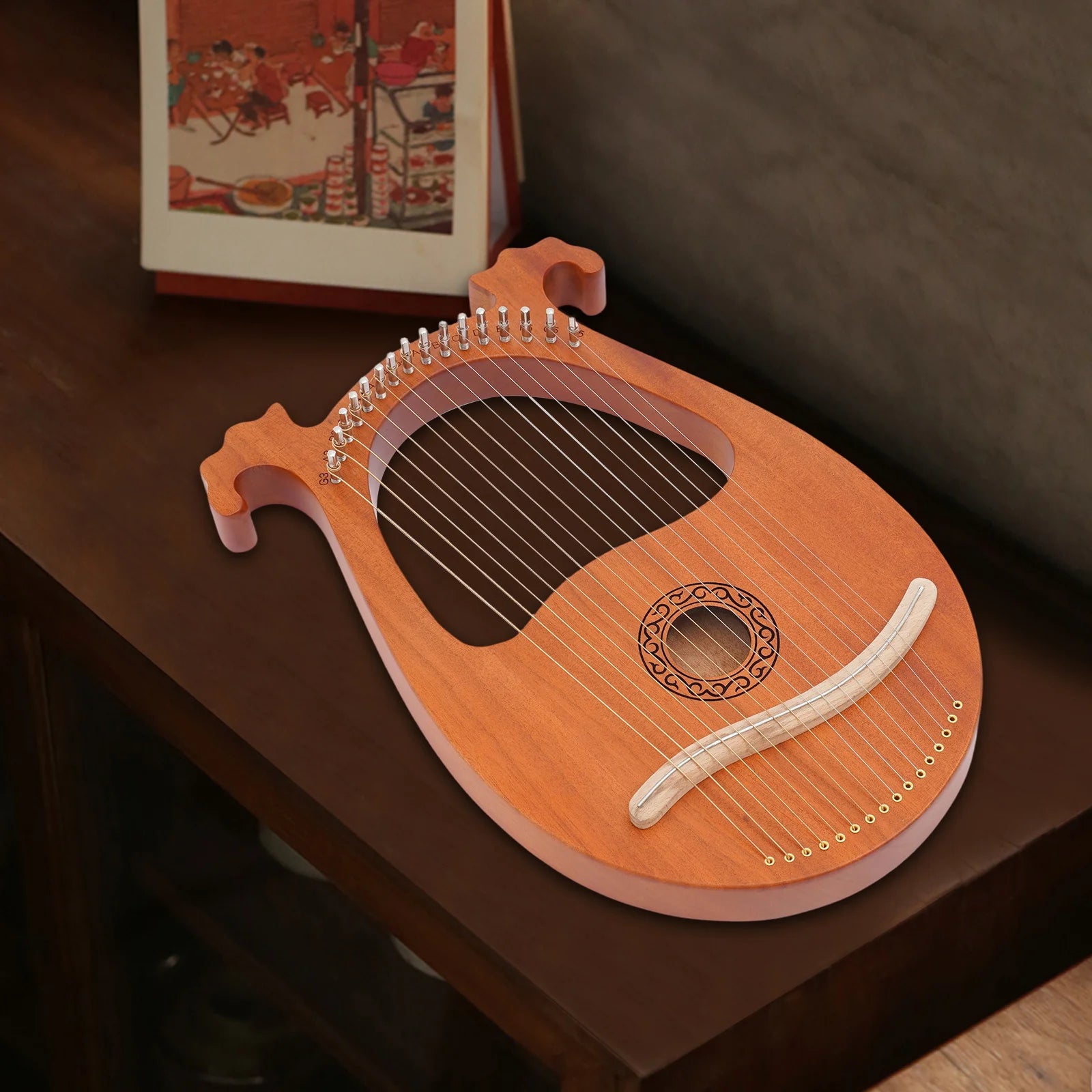 16-String Mahogany Lyre Harp – Portable Musical Instrument