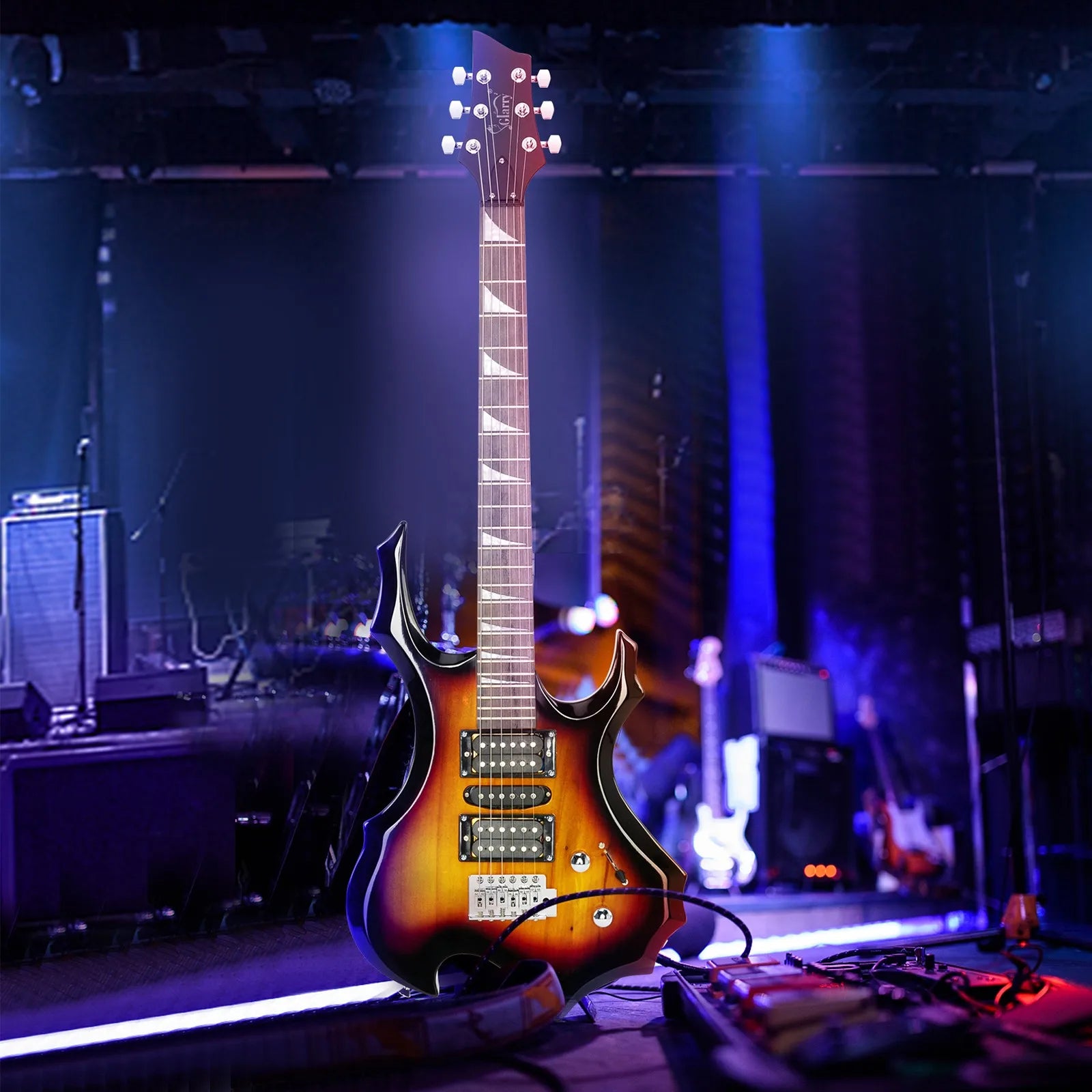 Glarry Burning Fire 24-Fret Electric Guitar – Sunset Finish with Bag & Accessories