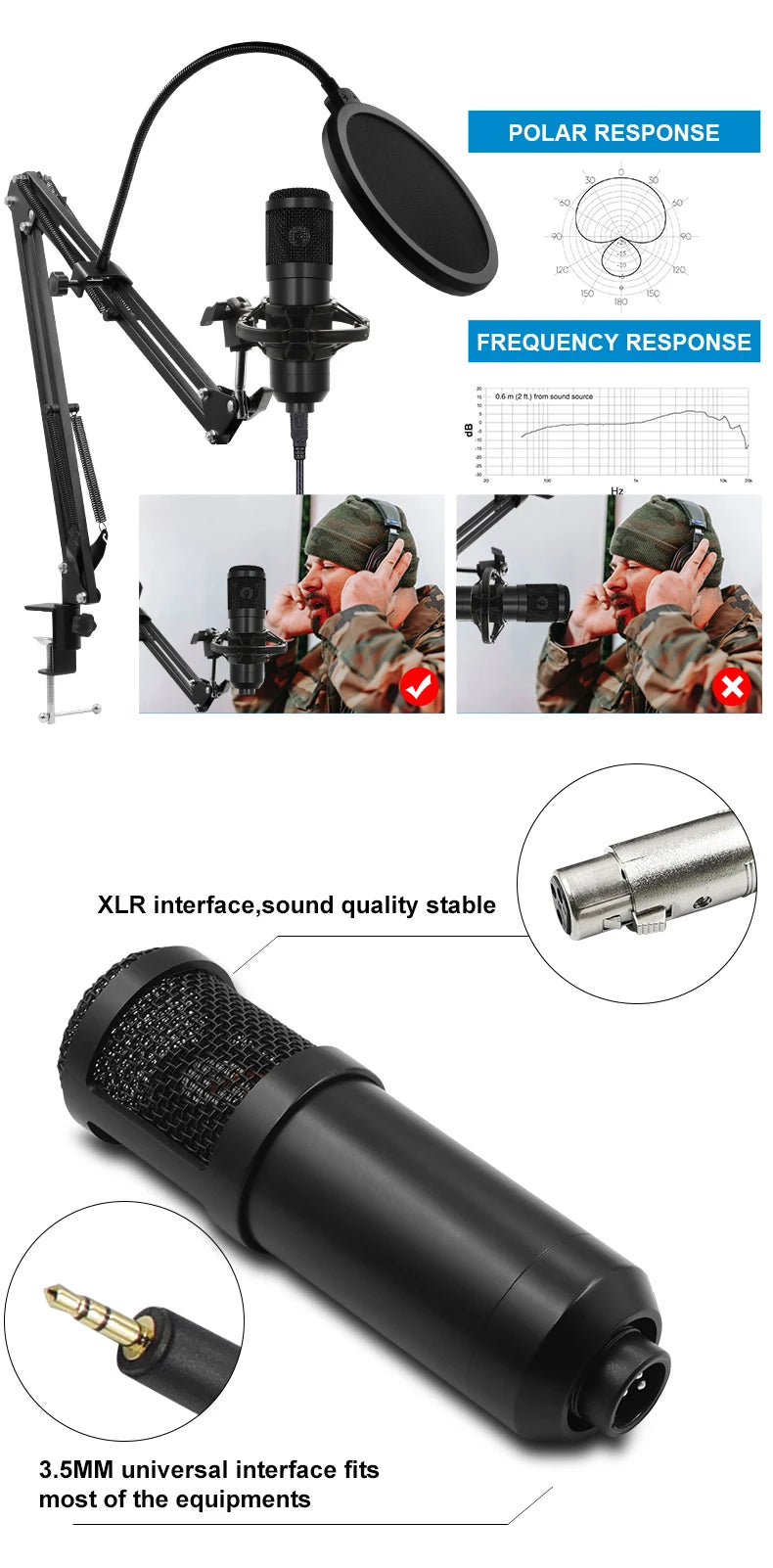 BM-800 Condenser Microphone – Studio Mic for Karaoke, Gaming & Recording