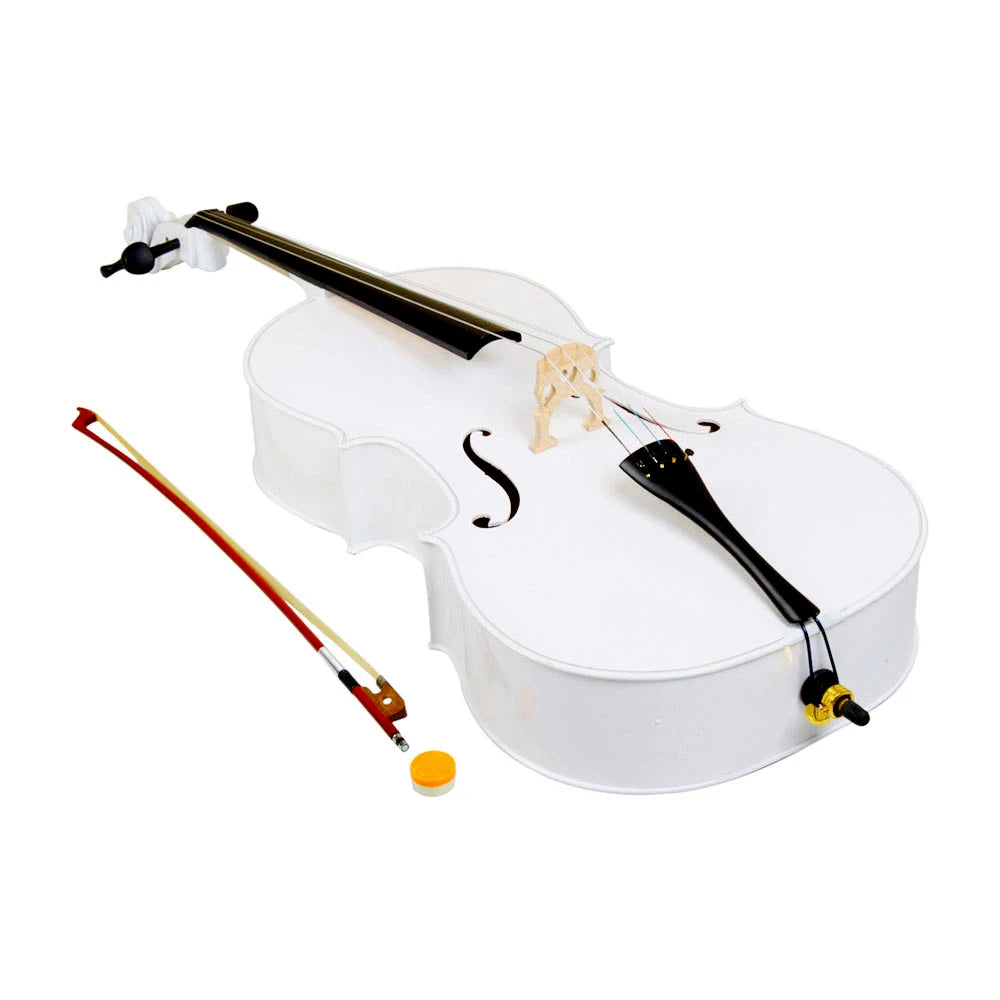 4/4 Full Size Wooden Cello – With Bag, Bow, Rosin & Bridge (White)