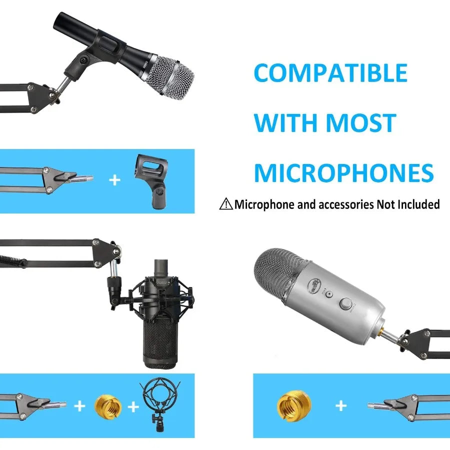 YOUSHARES AT2020 Mic Stand – Boom Arm with Pop Filter & Foam Windshield