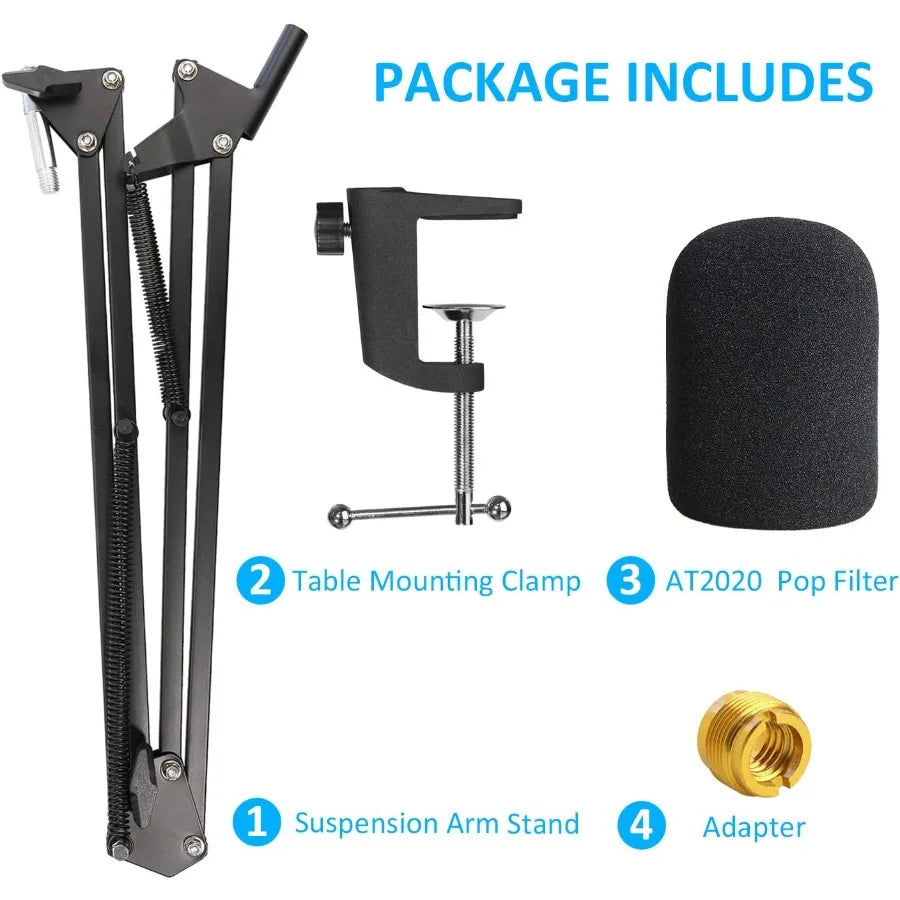 YOUSHARES AT2020 Mic Stand – Boom Arm with Pop Filter & Foam Windshield