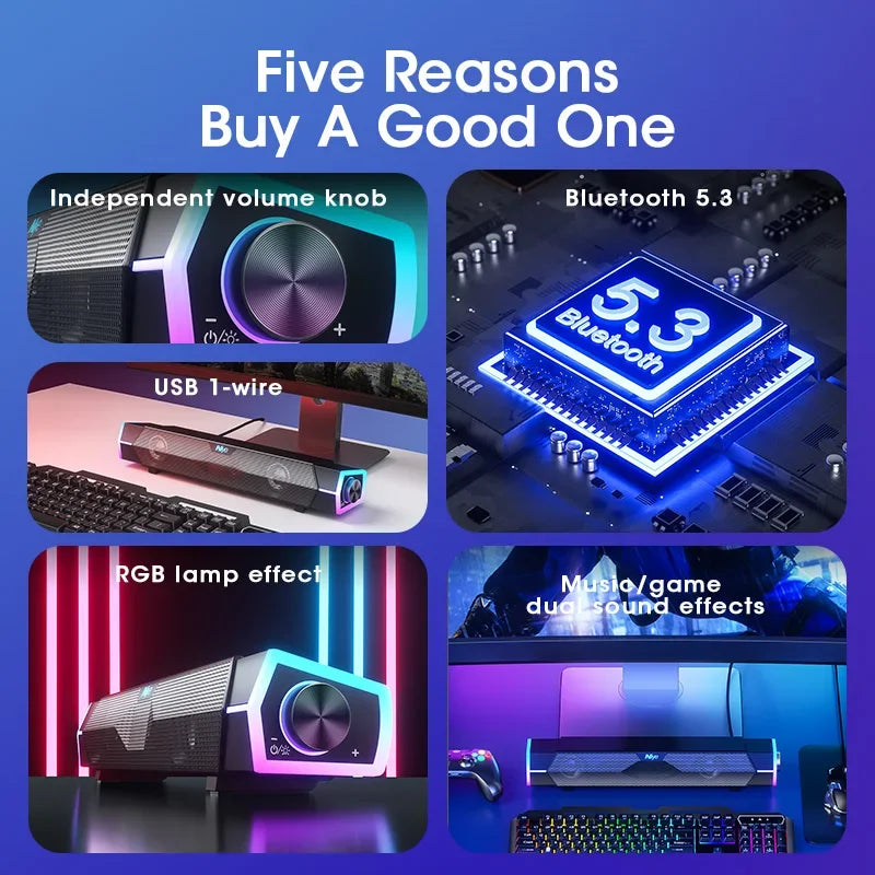 4D Bluetooth 5.0 Soundbar – Stereo Speakers with Subwoofer
