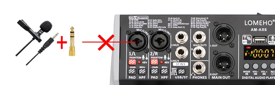 LOMEHO AM-AX6 Mini 6-Channel Sound Mixer – DSP, USB & Bluetooth