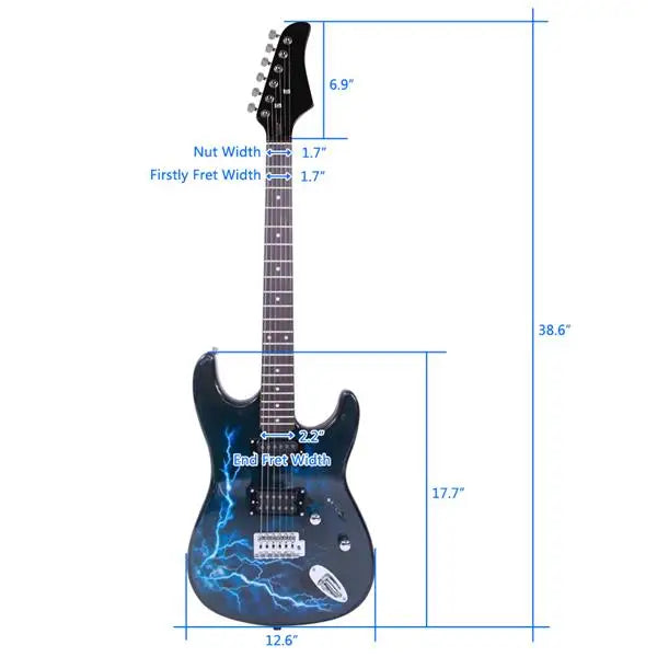 22-Fret Electric Guitar Bundle – Black & Dark Blue with Accessories