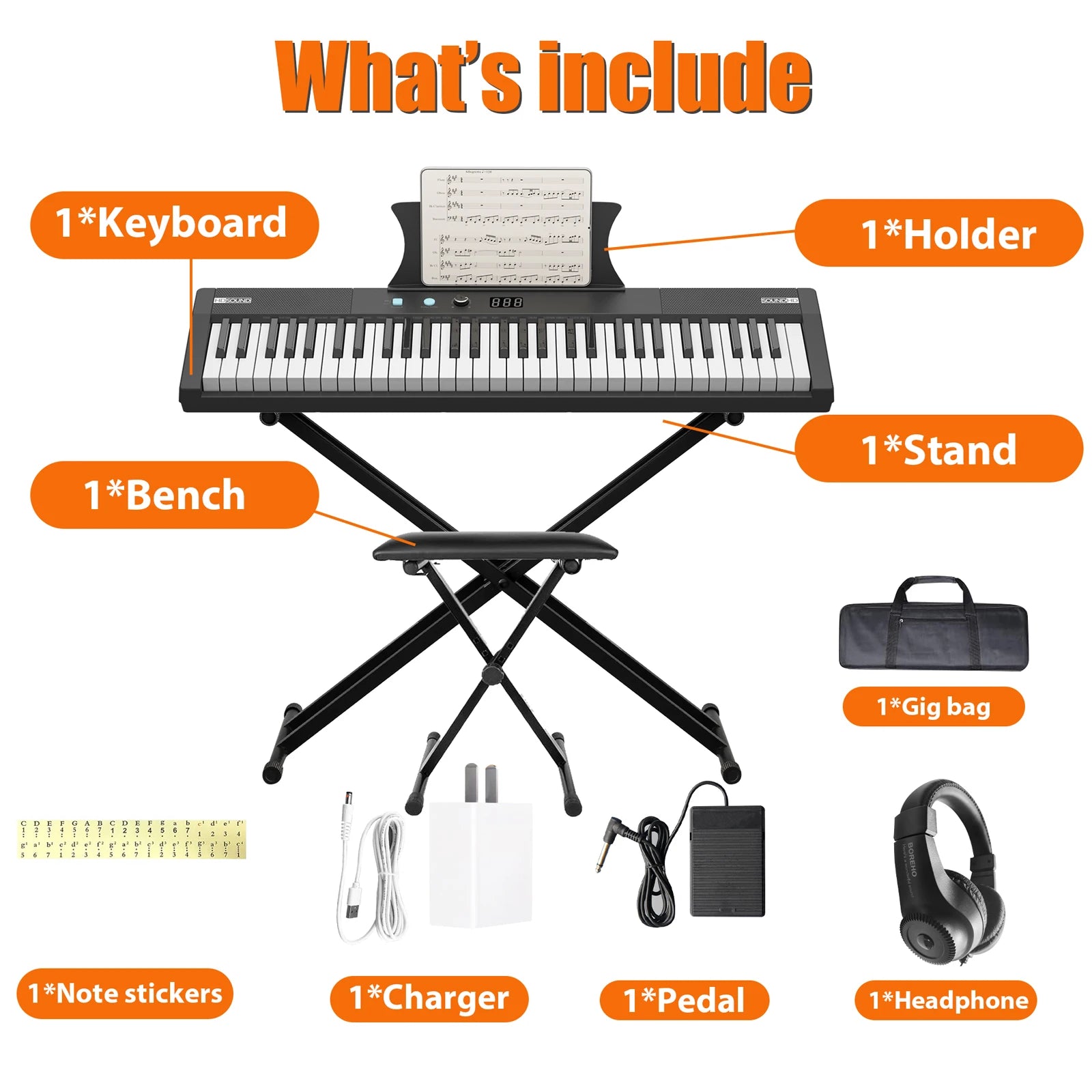 61-Key Portable Electric Keyboard – Semi-Weighted with Built-In Speakers