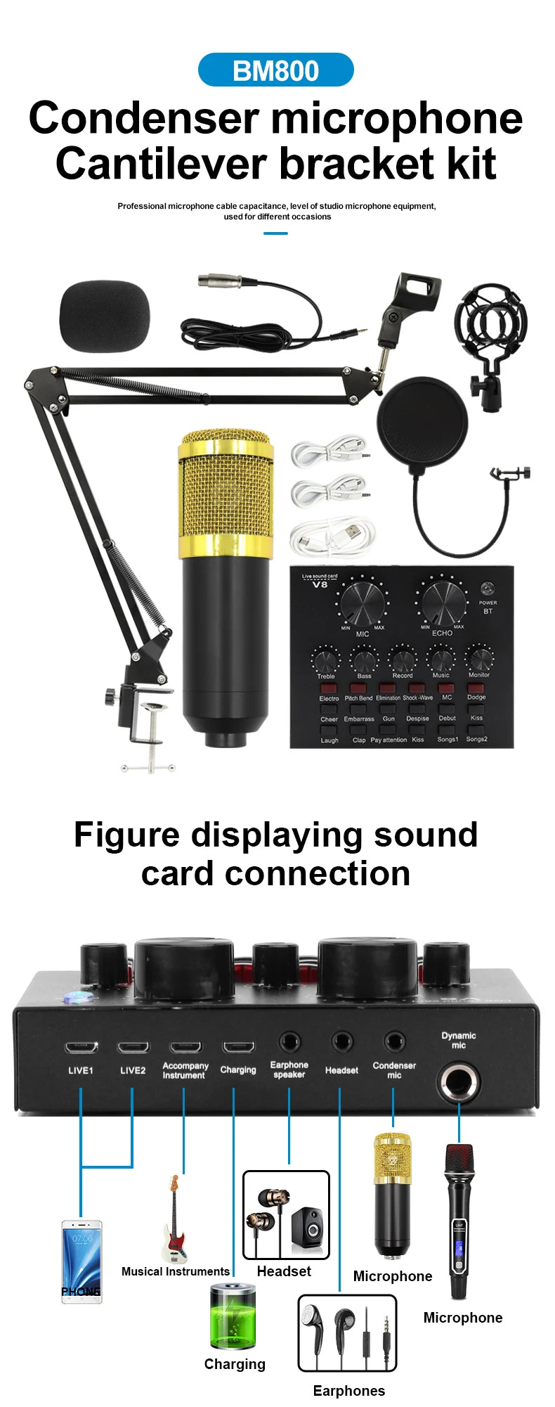 BM-800 Condenser Microphone – Studio Mic for Karaoke, Gaming & Recording