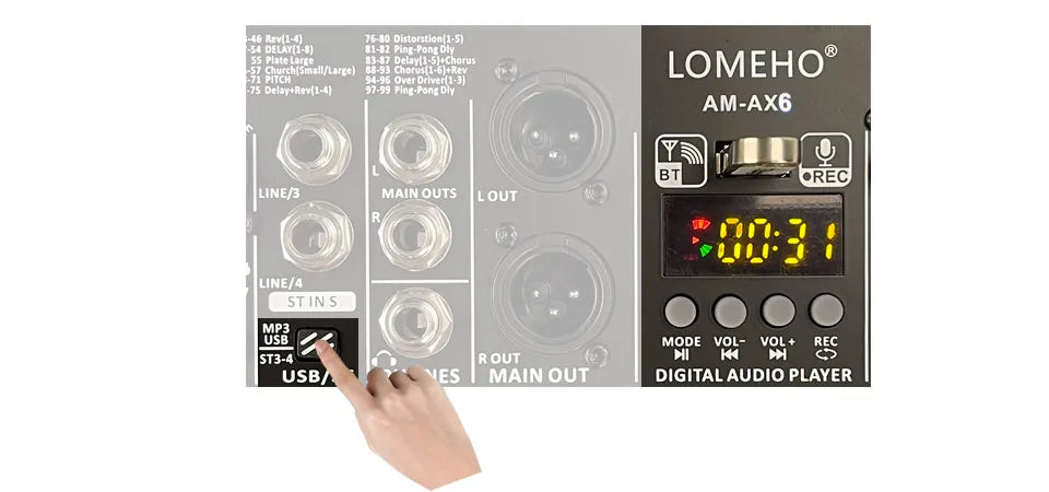 LOMEHO AM-AX6 Mini 6-Channel Sound Mixer – DSP, USB & Bluetooth