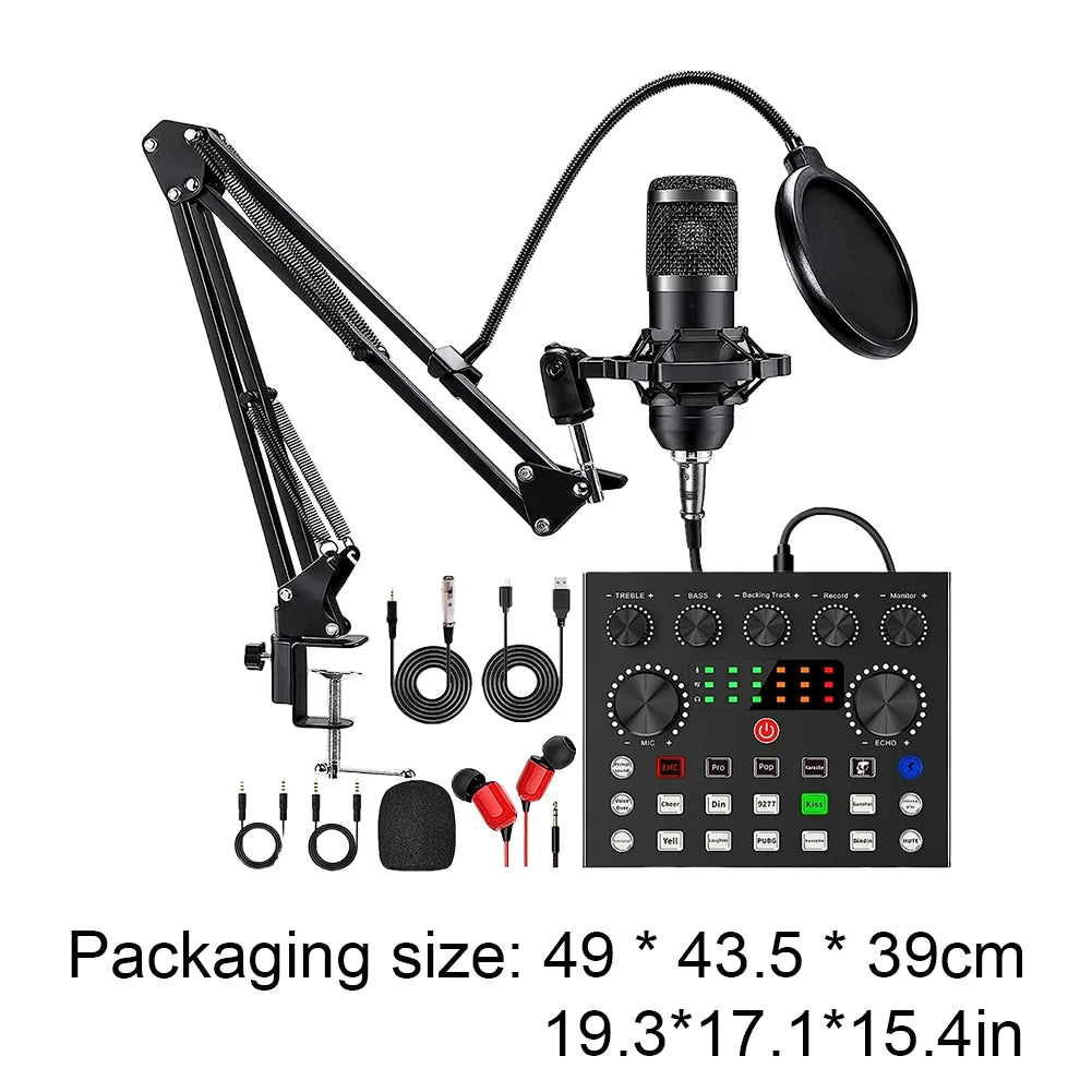 BM800 V8s Podcast Equipment – Condenser Microphone with Sound Card