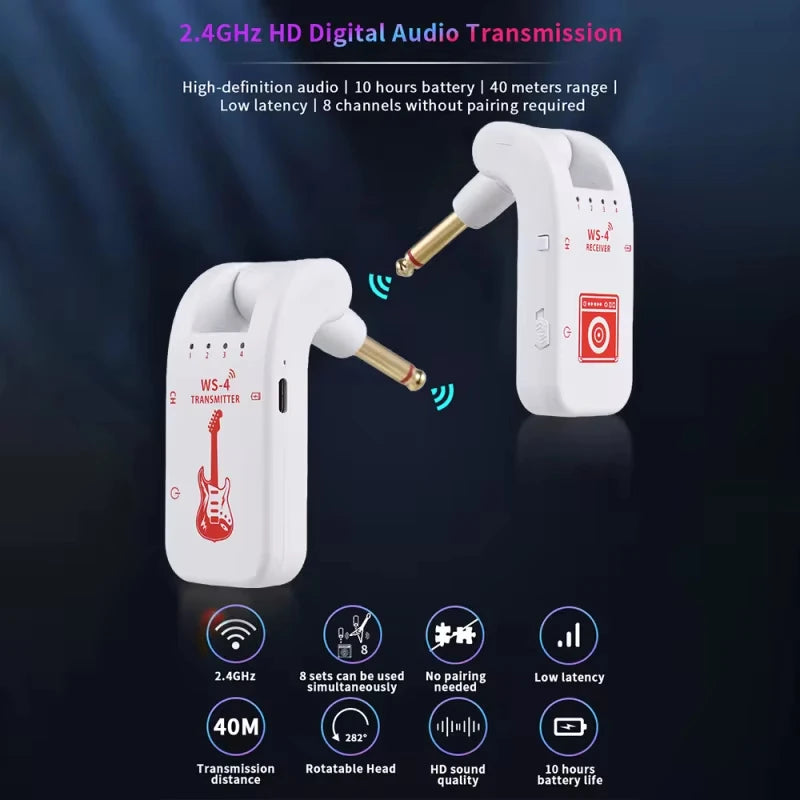 2.4G Wireless Guitar System – Rechargeable Transmitter & Receiver for Bass/Electric