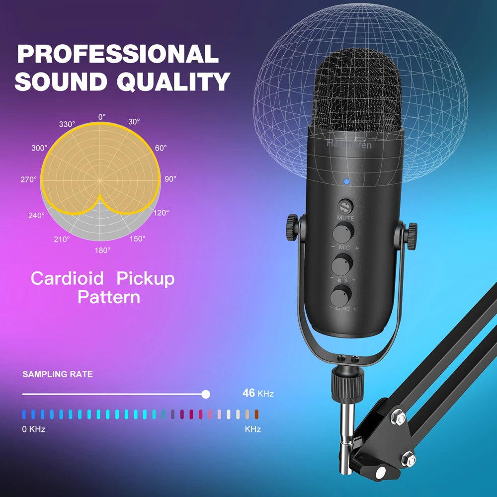 Haomuren Professional USB Podcast Microphone Kit – Condenser Mic with Boom Arm