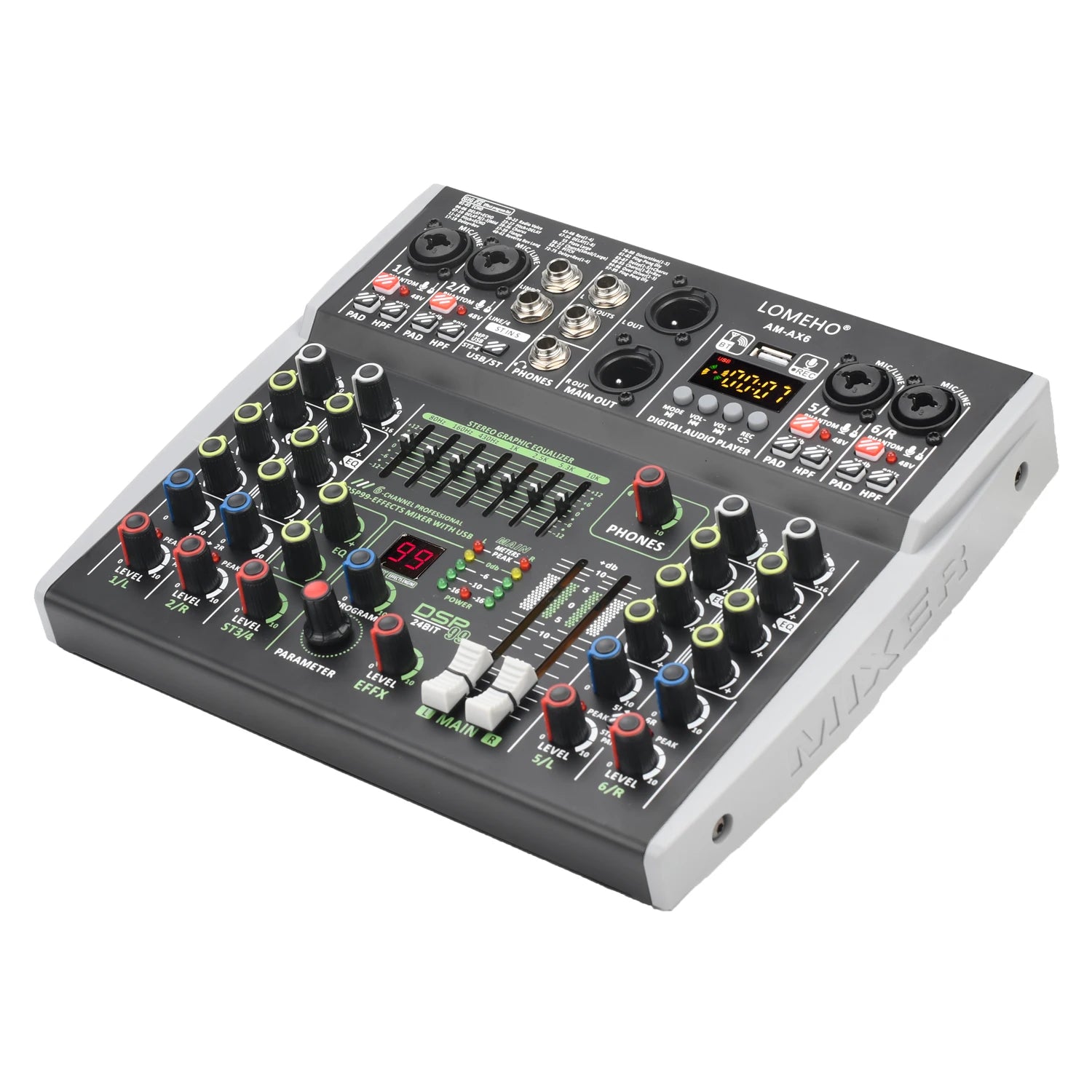 LOMEHO AM-AX6 Mini 6-Channel Sound Mixer – DSP, USB & Bluetooth