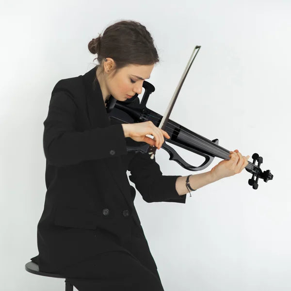 Full Size 4/4 Bunnel Edge Electric Silent Violin – Black with Case, Bow & Accessories