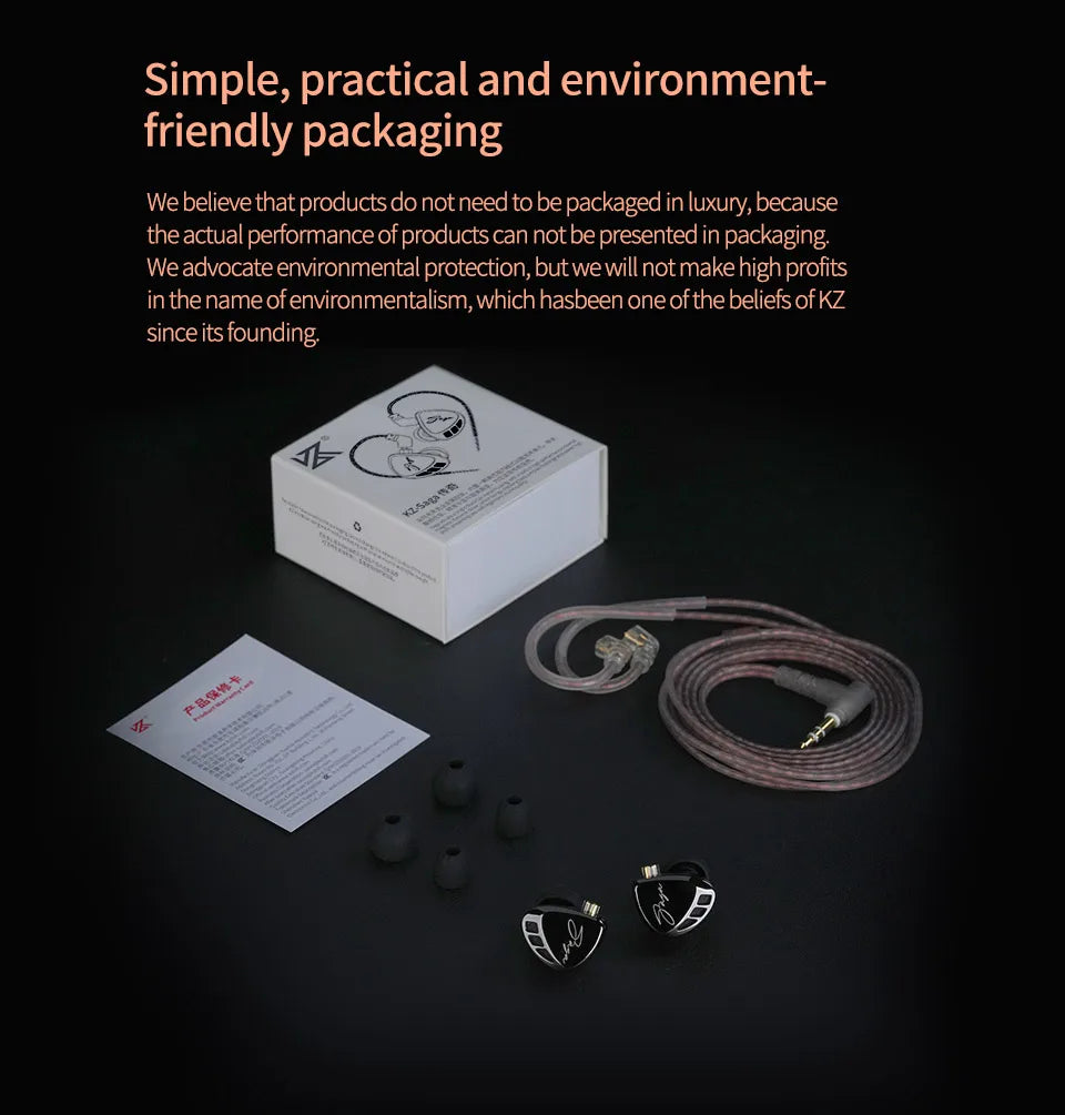 KZ Saga In-Ear Earphones – HiFi Stereo Bass with 2-Pin Cable
