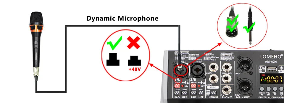 LOMEHO AM-AX6 Mini 6-Channel Sound Mixer – DSP, USB & Bluetooth