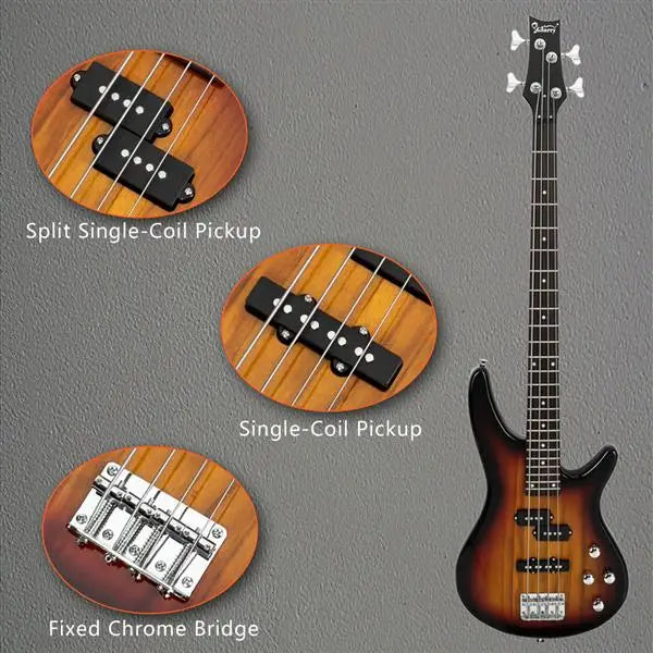 GIB 4-String Electric Bass Guitar – 24 Frets, Sunset Finish