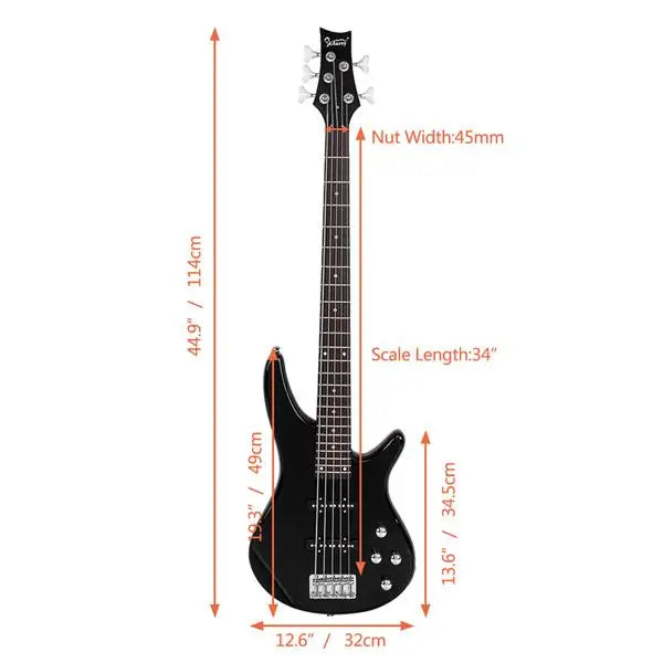 GIB 5-String Electric Bass Guitar – Black with Bag & Accessories