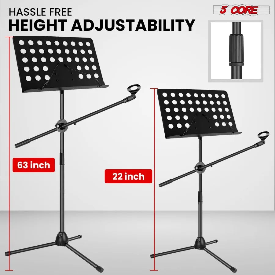 5 Core Adjustable Music Stand – Foldable Sheet Holder with Mic Mount