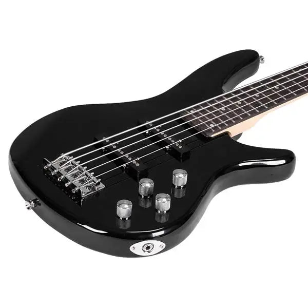 GIB 5-String Electric Bass Guitar – Black with Bag & Accessories