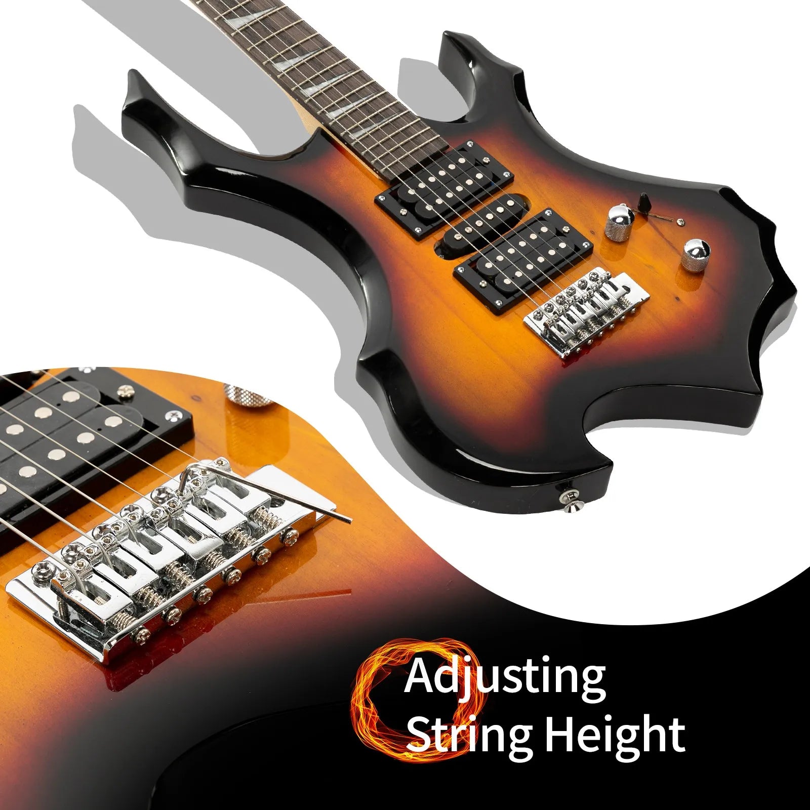 Glarry Burning Fire 24-Fret Electric Guitar – Sunset Finish with Bag & Accessories