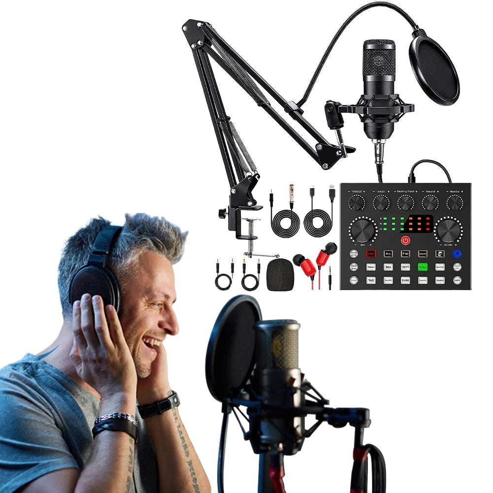 BM800 V8s Podcast Equipment – Condenser Microphone with Sound Card