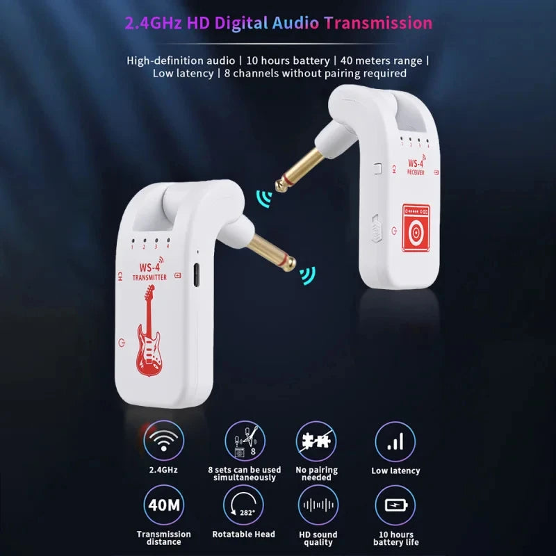 2.4G Wireless Guitar System – Rechargeable Transmitter & Receiver for Bass/Electric