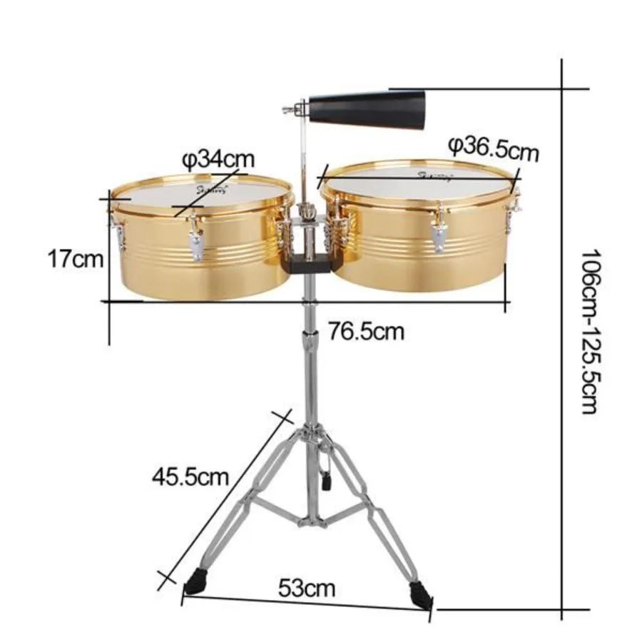 Glarry 13/14" Timbales Drum Set – Golden with Stand & Cowbell