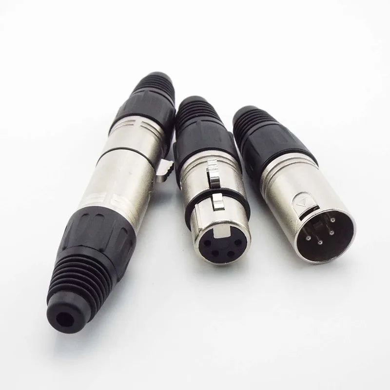 3-Pin/4-Pin XLR Audio Cable Connector – Mic Male Plug & Female Jack Adapter
