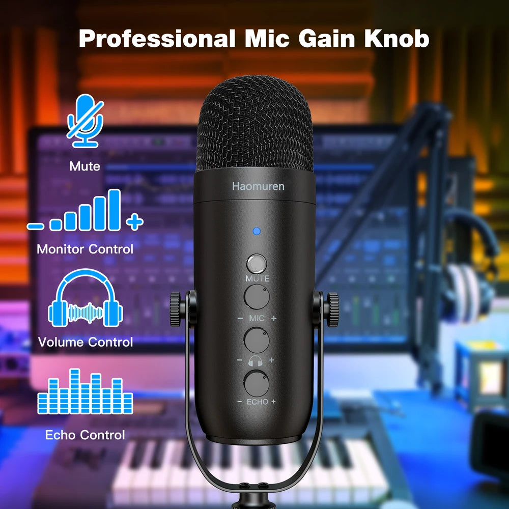Haomuren Professional USB Podcast Microphone Kit – Condenser Mic with Boom Arm