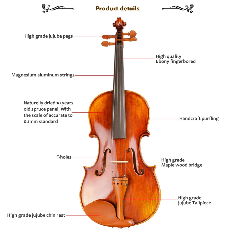 TONGLING 4/4 Professional Violin – Handcrafted Maple with Case
