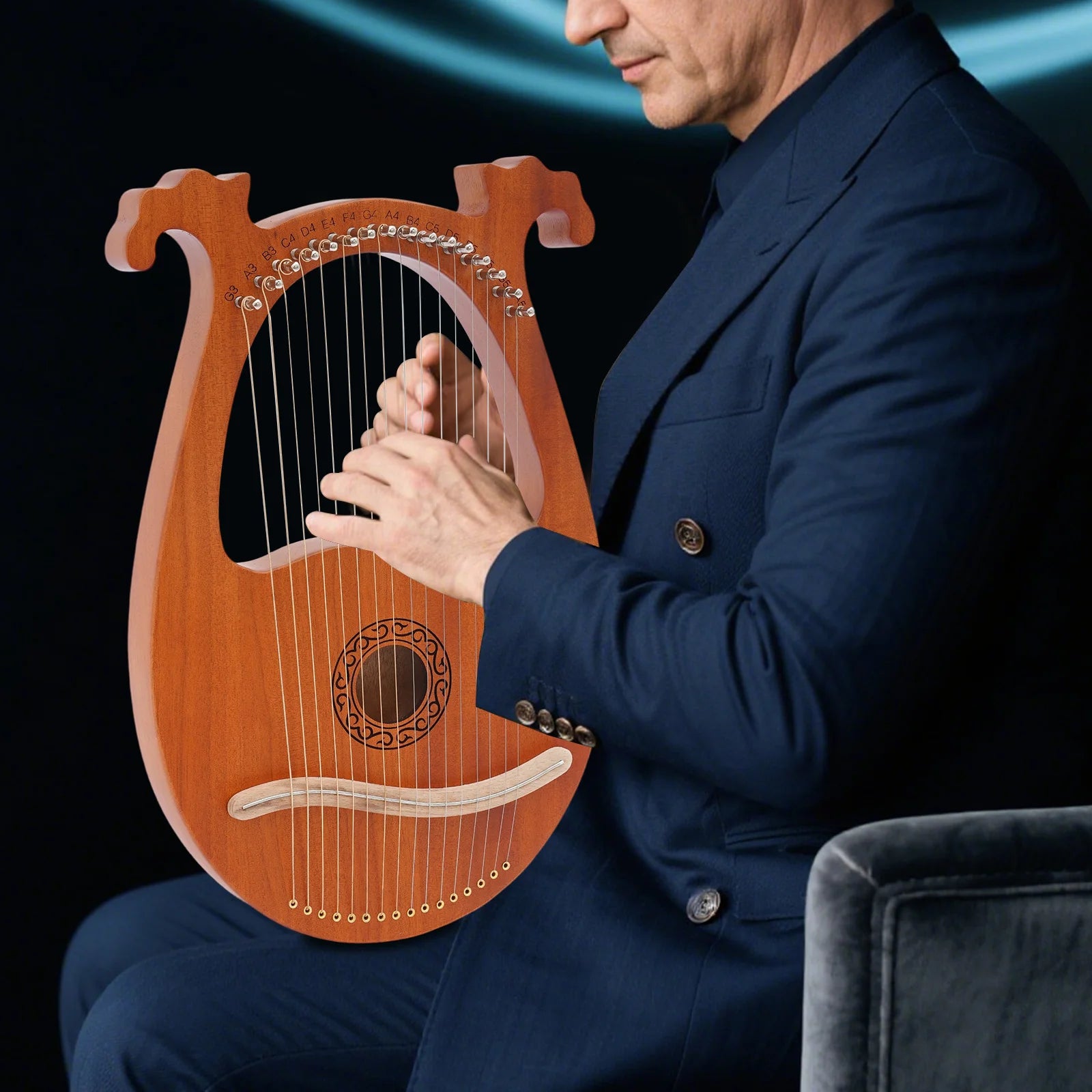 16-String Mahogany Lyre Harp – Portable Musical Instrument