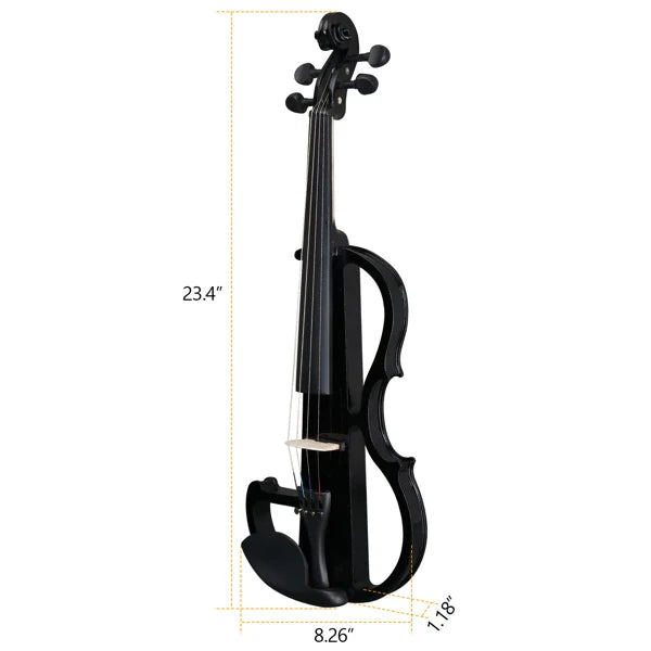 Full Size 4/4 Bunnel Edge Electric Silent Violin – Black with Case, Bow & Accessories