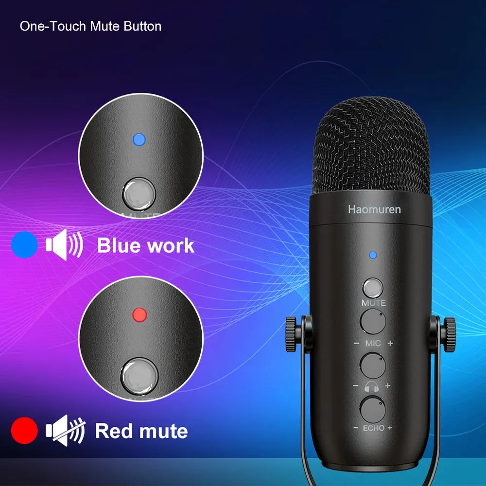 Haomuren Professional USB Podcast Microphone Kit – Condenser Mic with Boom Arm