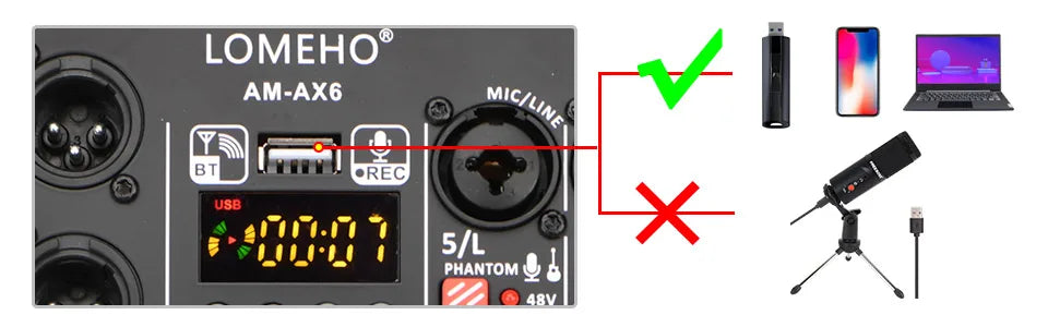 LOMEHO AM-AX6 Mini 6-Channel Sound Mixer – DSP, USB & Bluetooth