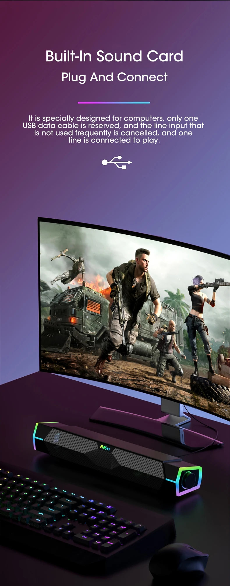 4D Bluetooth 5.0 Soundbar – Stereo Speakers with Subwoofer