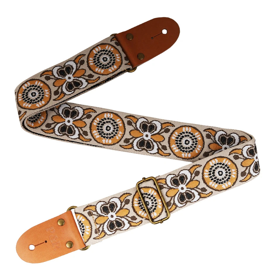 P&P Adjustable Guitar Strap – Embroidered with Leather Ends