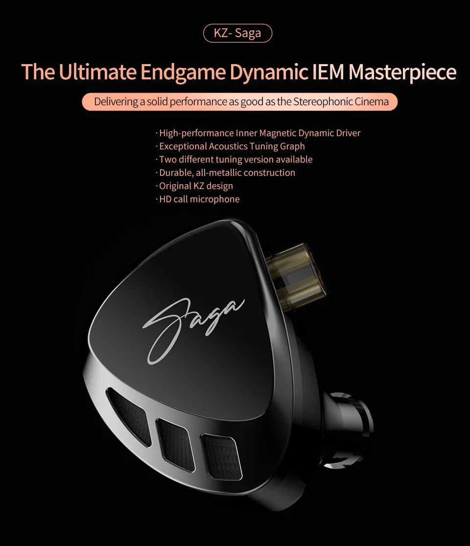KZ Saga In-Ear Earphones – HiFi Stereo Bass with 2-Pin Cable