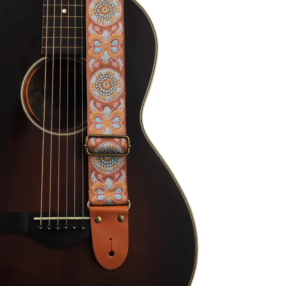 P&P Adjustable Guitar Strap – Embroidered with Leather Ends