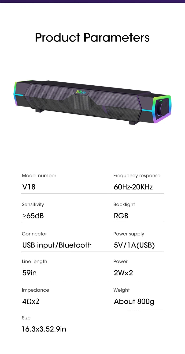 4D Bluetooth 5.0 Soundbar – Stereo Speakers with Subwoofer