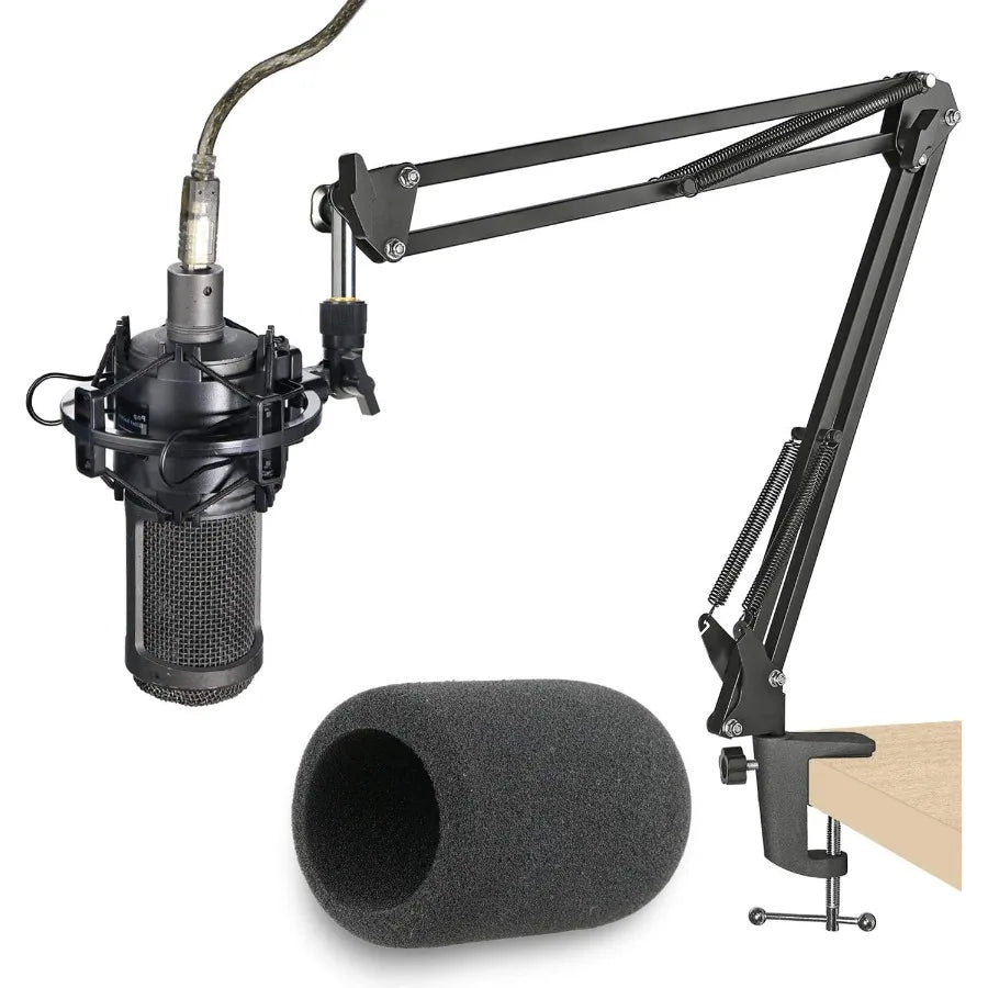YOUSHARES AT2020 Mic Stand – Boom Arm with Pop Filter & Foam Windshield