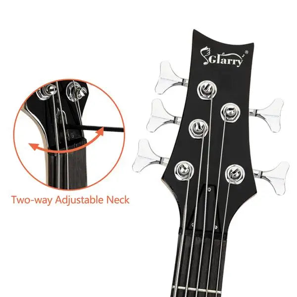 GIB 5-String Electric Bass Guitar – Black with Bag & Accessories