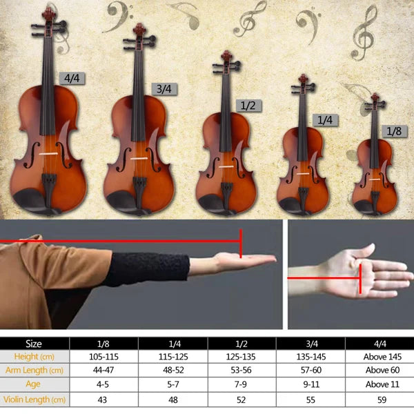 1/4 Acoustic Violin Set – Natural Color with Case, Bow & Accessories