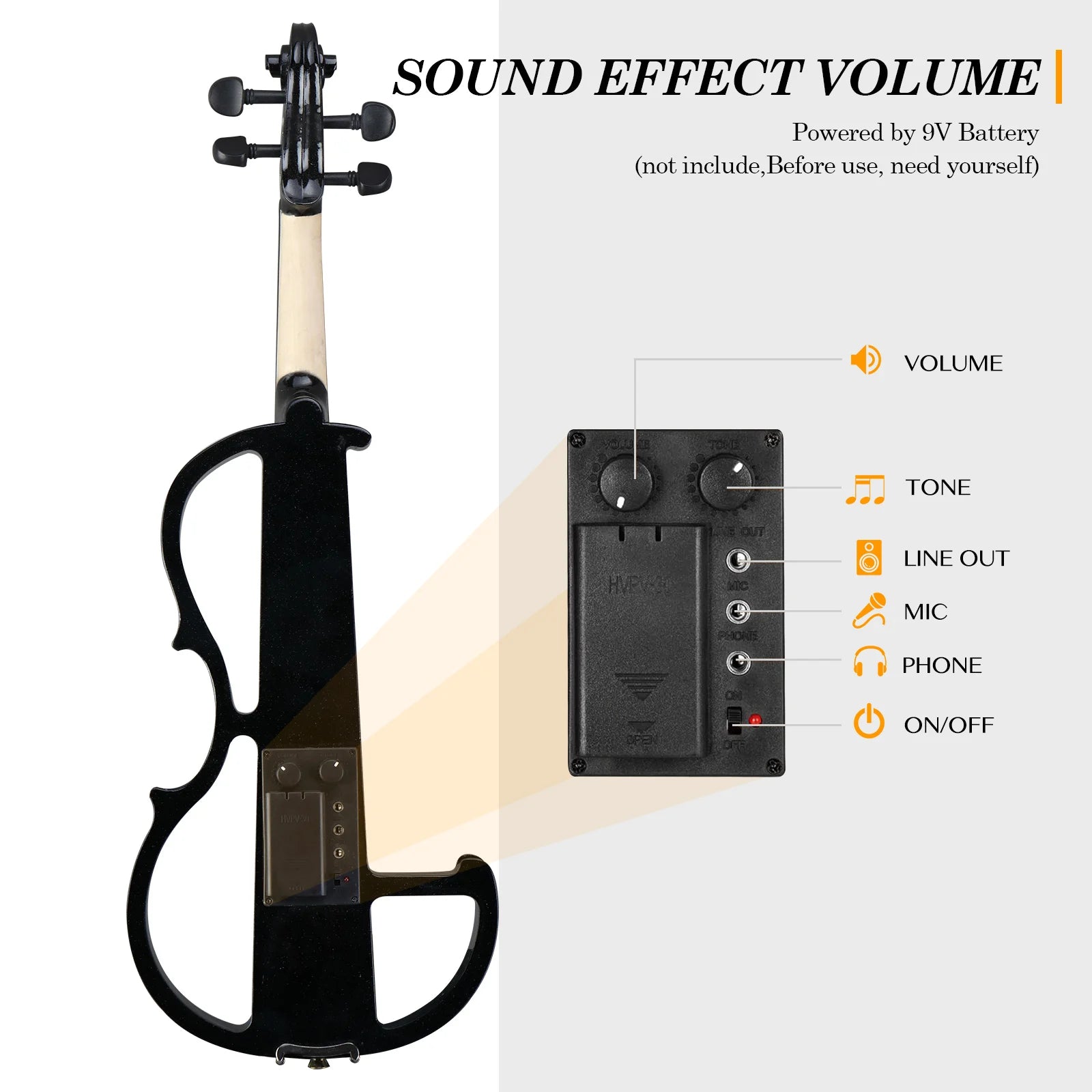 Full Size 4/4 Bunnel Edge Electric Silent Violin – Black with Case, Bow & Accessories
