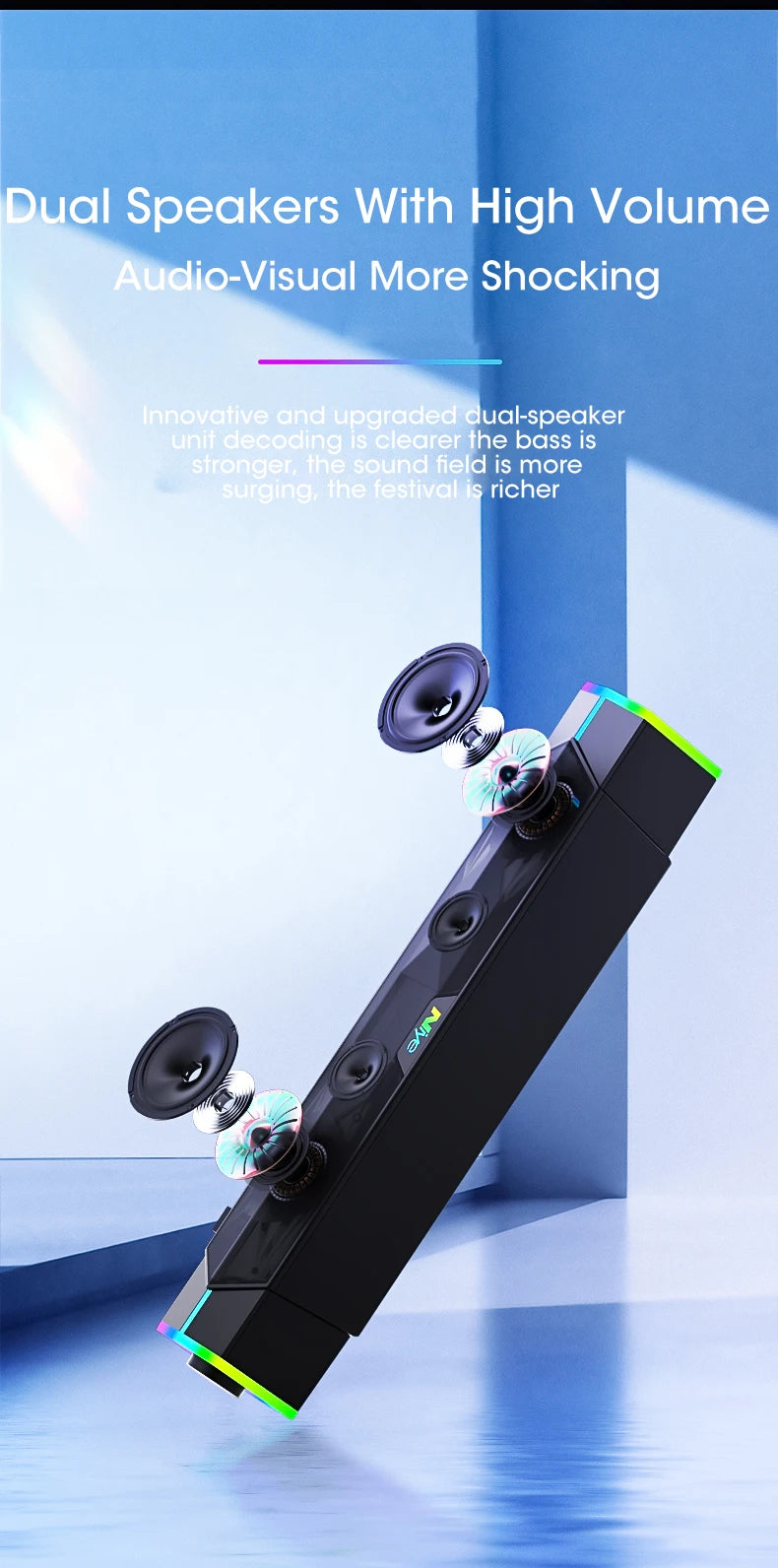 4D Bluetooth 5.0 Soundbar – Stereo Speakers with Subwoofer