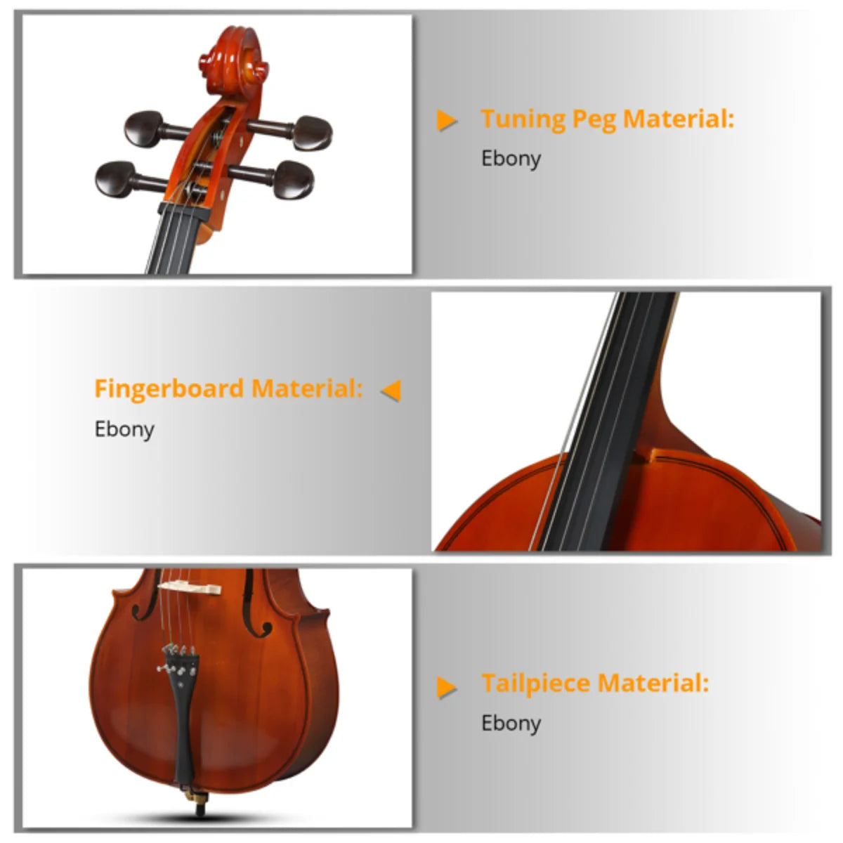 4/4 Spruce Cello – Natural Tiger Pattern with Bag & Accessories