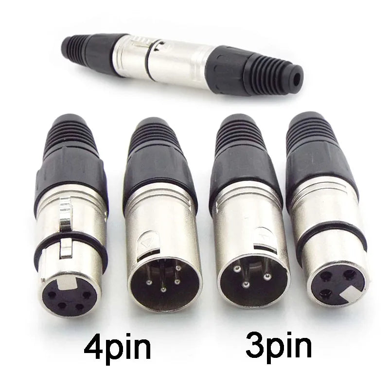 3-Pin/4-Pin XLR Audio Cable Connector – Mic Male Plug & Female Jack Adapter