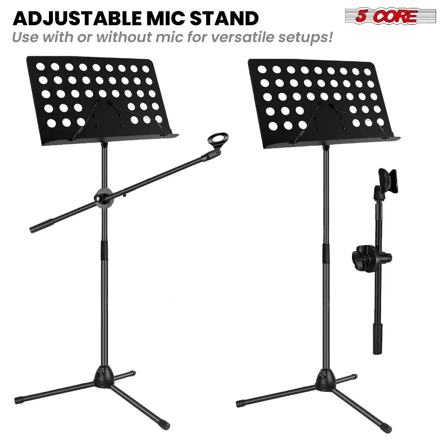 5 Core Adjustable Music Stand – Foldable Sheet Holder with Mic Mount