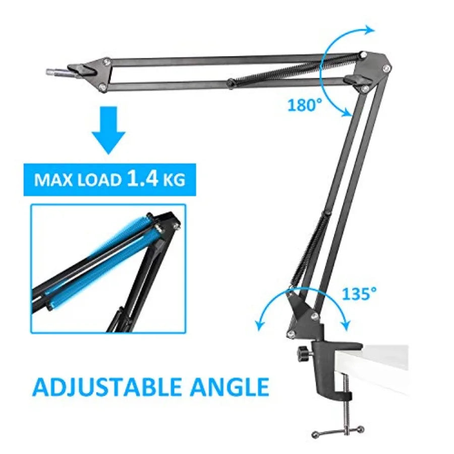 Adjustable Mic Boom Arm – Compatible with QuadCast, Blue Yeti & More